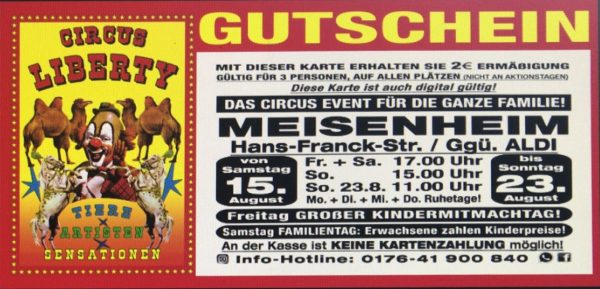Zirkus Landkreis Bad Kreuznach, Meisenheim, 15. - 23. August 2026